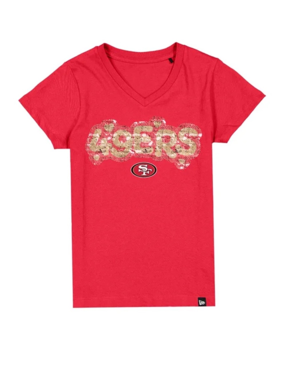 San Francisco 49ers Red Girls' V-Neck Sequin Flip Sequin Girls T-Shirt size 7/8